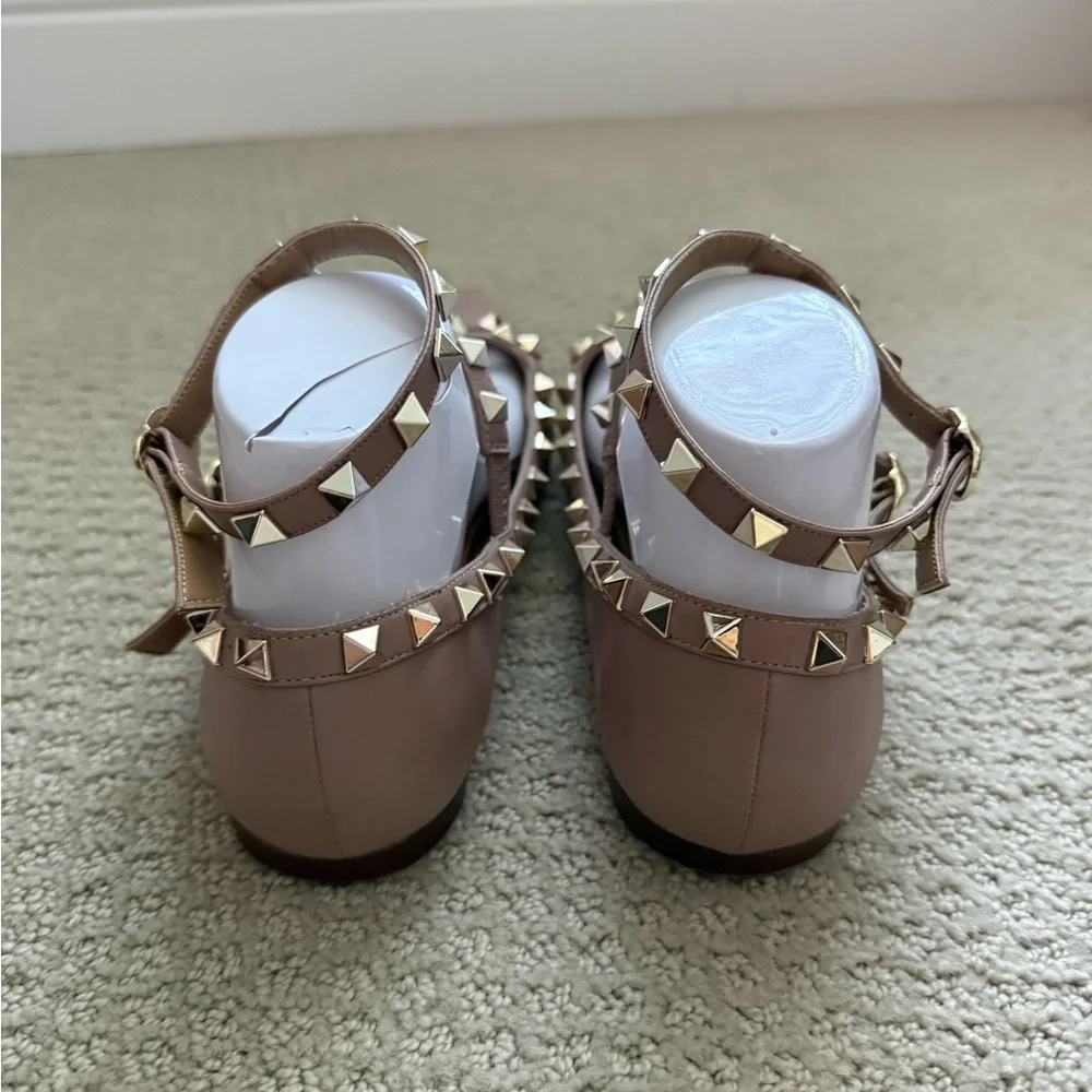 Kaitlyn Pan Women’s Rock Studded Leather Pink Pointed Flat  Shoes - Picture 5 of 9